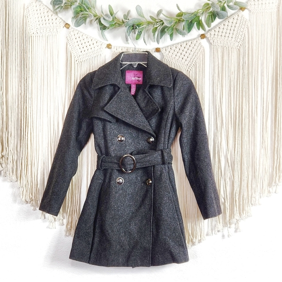 Epic Threads Wool Pleated Pea Coat Jacket, Charcoal Grey Black Double Breasted - Picture 1 of 8